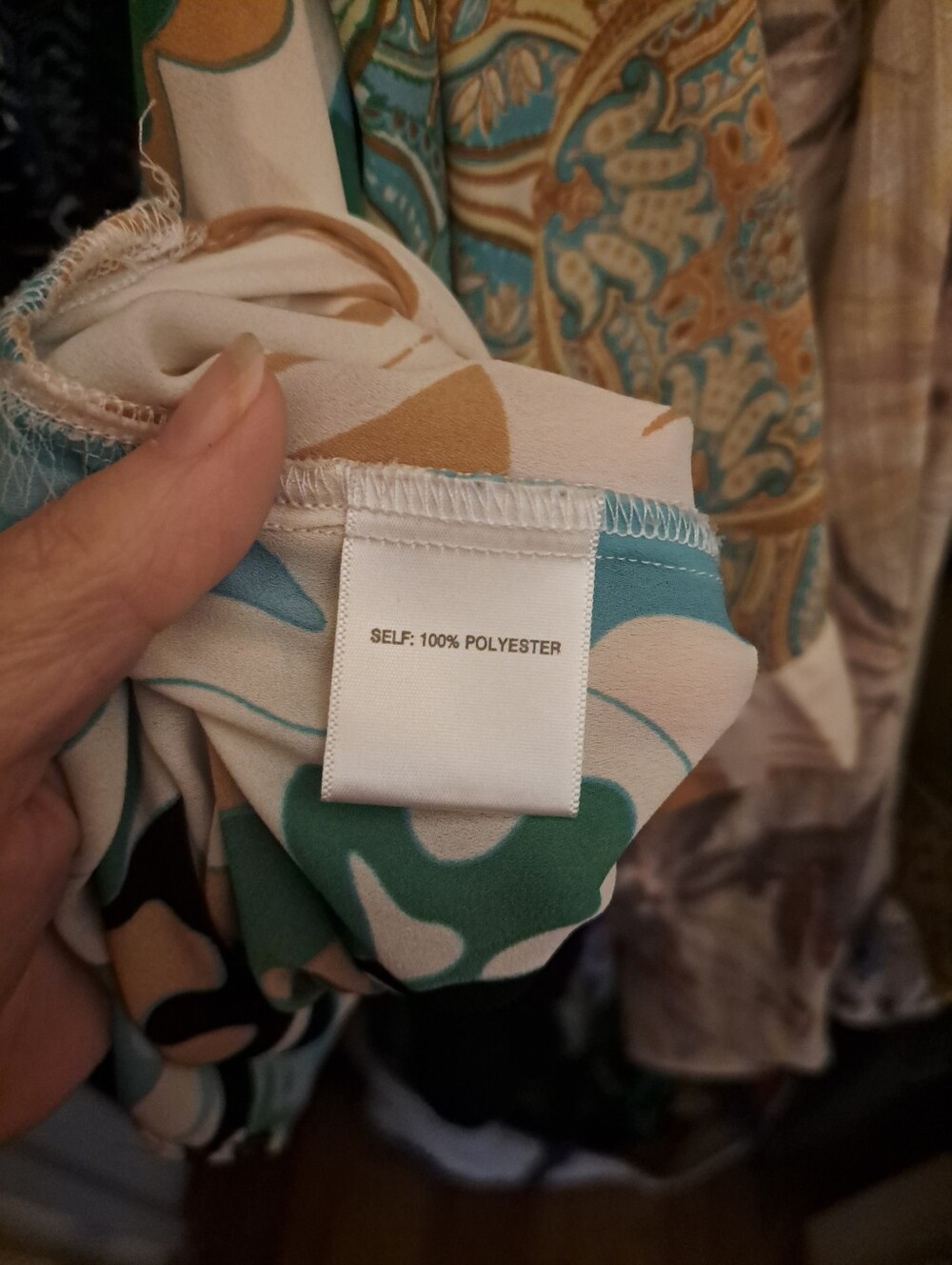 Silky Turquoise Mixed-Print Button-Up Blouse - Picture 10 of 10